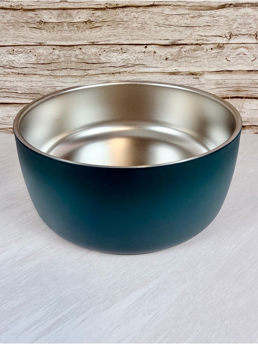 Matte Teal Metal Pet Bowl with Silver Interior
